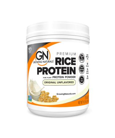 Growing Naturals | Original Rice Powder 15g Plant Protein | 2.8G BCAA, Low-Carb, Low-Sugar, Non-GMO, Vegan, Gluten-Free, Keto & Food Allergy Friendly | Original (1 Pound (Pack of 1))