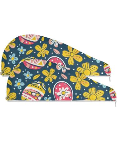 Easter Floral Eggs Hair Towel 2 Pack - Super Absorbent Quick Dry Hair Turbans for Women & Girls - Buy Online on GoSupps.com