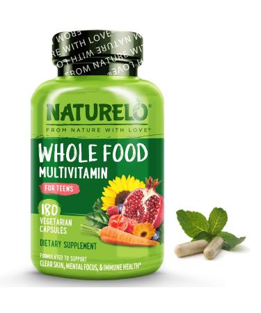 NATURELO Whole Food Multivitamin for Teens - Vitamins and Minerals for Teenage Boys and Girls - Supplement for Active Kids - with Organic Whole Foods - Non-GMO - Vegan & Vegetarian - 180 Capsules 180 Count (Pack of 1)
