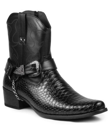 Metrocharm Diego-01 Men's Belt Buckle Chain Strap Western Cowboy Boots 9 Black