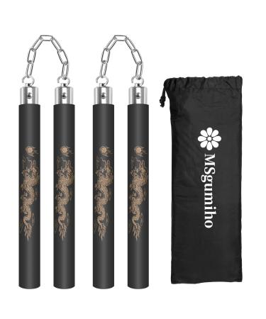 Nunchucks Safe Foam Rubber Training Nunchucks Nunchakus Match with Bearing Ball System and Steel Chain 2PCS for Kids Beginners Adults Black