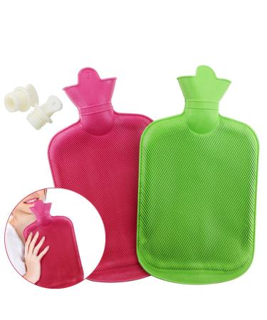 WTSHOP 2 Pack Premium Simple Rubber 2L Hot Water Bag(a red one and a Green one),Great for Pain Relief,Hot and Cold Therapy,Natural Rubber BPA Free- Durable Hot Water Bottle