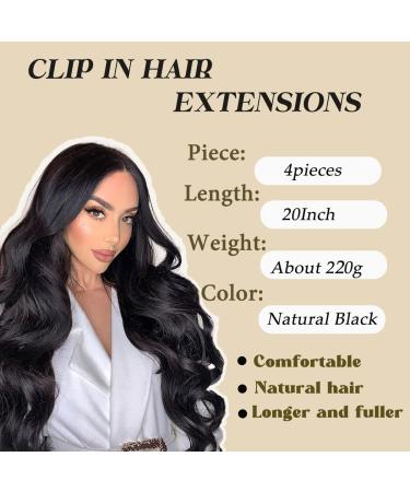 Dylanm Black Hair Extensions - 20 Inch Long Wavy Synthetic Clip-In Hairpieces for Women - Buy Online on GoSupps.com