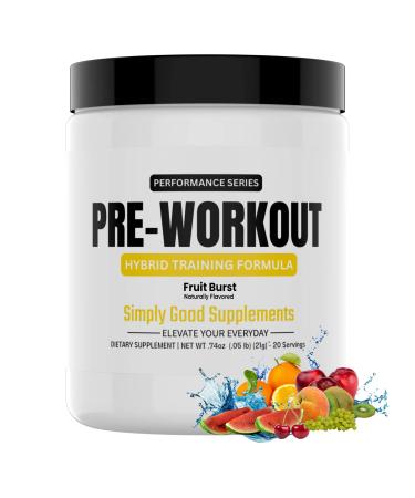 Hybrid Pre Workout Powder Supplement | 250mg Caffeine | Alpha GPC | No Jitters | Energy, Focus, Power, Endurance | for Men & Women | Tried & True Ingredients | 20 Servings