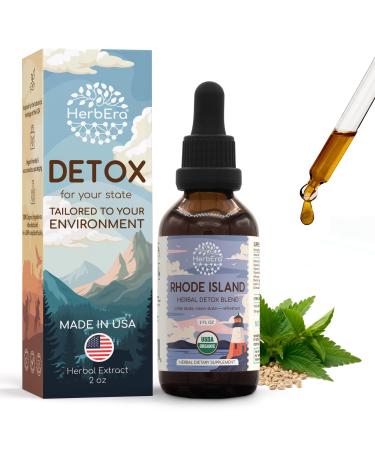 HerbEra Rhode Island Herbal Detox Blend - USDA Organic Extract Made in USA | Immune & Liver Support Liquid Drops | Ashwagandha Burdock Dandelion Root Milk Thistle Rhodiola | 2 fl oz