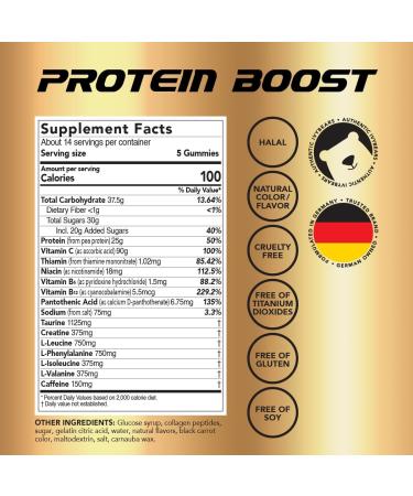 IvyBears Premium Protein Boost Gummies - for Men & Women 25g Protein only 100 Calories per Serving - with BCAA Creatine Monohydrate Caffeine - 70 Gummies 2.4lbs Pack Muscle Building & Recovery - Buy Online on GoSupps.com