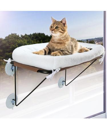 LSAIFATER Cat Window Perch with Supported Under Metal, Cat Hammock with Spacious and Comfortable Pet Bed for Kittens & Large Cats, Cat Gifts for Your Beloved Cat White