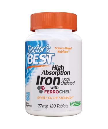 Doctor's Best High Absorption Iron with Ferrochel 27 mg 120 Tablets - Buy Online on GoSupps.com