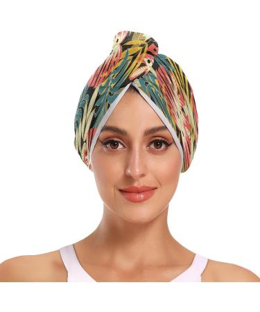 Tropical Leaves Dry Hair Cap & Quick Drying Towel Set - Super Absorbent Soft Comfortable | 2-Piece with Button Headband - Buy Online on GoSupps.com