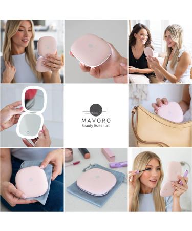 Mavoro LED Lighted Travel Makeup Mirror - Rechargeable 1x/10x Magnification - Daylight LED - Portable Folding Mirror - Touch Sensor - USB - Heavenly Pink - Buy Online on GoSupps.com