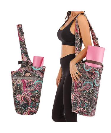 Mookis Yoga Mat Bag | Adjustable Shoulder Strap | Fixed Buckle | Large Size Pocket and Zipper Pocket | Multipurpose and Beautiful Bag Flower Pattern-open Pocket