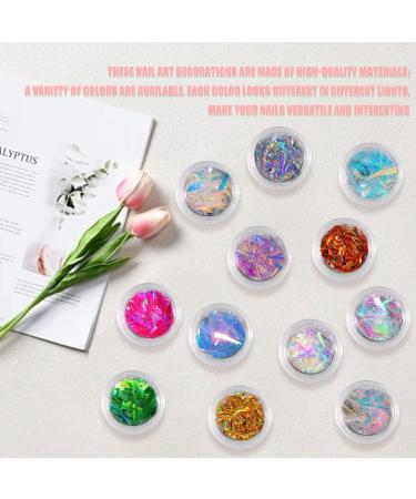 Glass Paper Nail Stickers 12 Jars Aurora Irregular Laser Cellophane Nail Art Flakes Broken Glass Pieces Stripe Line Paper Nail Decals for Nail Art Design Decorations DIY Crafts - Buy Online on GoSupps.com