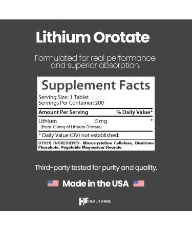 HealthFare Lithium Orotate 5mg | 200 Tablets | Trace Mineral Supplement | Vegetarian Non-GMO Gluten-Free | Made in The USA - Buy Online on GoSupps.com