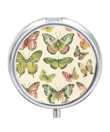 Pill Box Pill Case 3 Compartment Travel Pill Box Yellow Butterfly Pattern Printing Small Pill Box Portable Medicine Pill Case Pill Organizer for Purse & Pocket for Travel Handbag (Round)