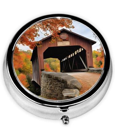 Albany Covered Bridge Round Pill Box - 3 Compartment Portable Travel Organizer for Vitamins & Medicine - Buy Online on GoSupps.com