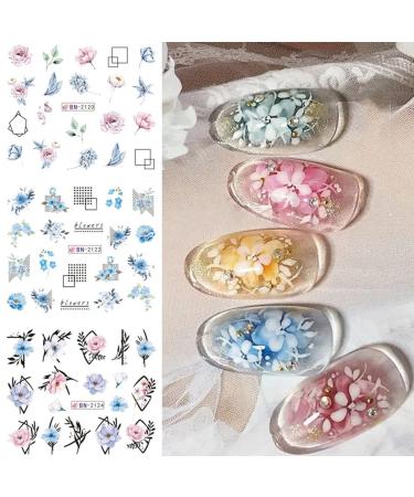 Summer Flower Leaf Nail Art Stickers - 12PCS Water Transfer Decals for Colorful Summer Nail Decorations - Buy Online on GoSupps.com