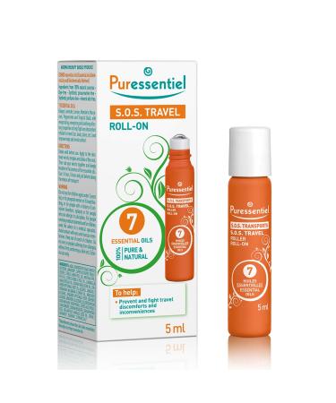 Puressentiel Motion Sickness Relief Roller Car Sick Seasick Travel Sickness Roller - 99.9% Natural Origin Vegan - 7 Pure Essential Oils - Made in France- 0.17 fl oz