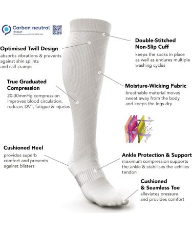 aZengear Compression Socks (20-30mmHg) - Knee-High Flight Travel Stockings for Swollen Legs, Varicose Veins, Shin Splints - Support for Sports, Running - S/M White - Buy Online on GoSupps.com