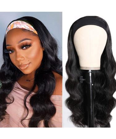 Feibin Headband Wig Human Hair Wigs for Black Women Human Hair Headband Wig Body Wave 14 Inch Wear and Go Wigs Glueless Human Hair Wig Machine Made None Lace Front Wig Natural Black Color 150% Density