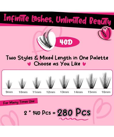 PRO DIY Eyelash Extension Kit - 280 PCs Individual Cluster Eyelashes Applicator & Brush for Beginners - 9-16 Mix 40D-D - Buy Online on GoSupps.com