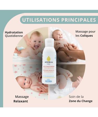 Huile pour B b Acemelia - 75ml - Hydratation et Massage Relaxant du Ventre - Pour Massages du Ventre qui soulagent Coliques Gaz et Constipation - 100% Naturelle - Production Artisanale en Europe - Buy Online on GoSupps.com