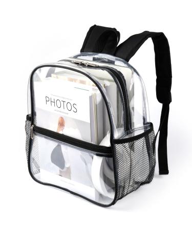 Keepcross Stadium Approved Clear Backpack 12x12x6 Small Clear Mini Backpack Perfect for Festival Games Sporting Events Concerts Black