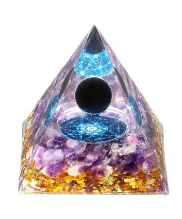 Xiannvxi 2.4 "Large gemstones pyramid black obsidian stone amethyst crystals pyramid natural pyramid energy gesture Reiki accessories gifts for women men black obsidian - amethyst