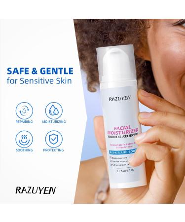 RAZUYEN Calming Face Moisturizer for Sensitive Skin Soothing Lightweight Face Cream with Vitamin B5 Hyaluronic Acid and Ceramide Anti Redness Facial Moisturizer Fragrance Free Non-Comedogenic 50ml Unscented - Buy Online on GoSupps.com
