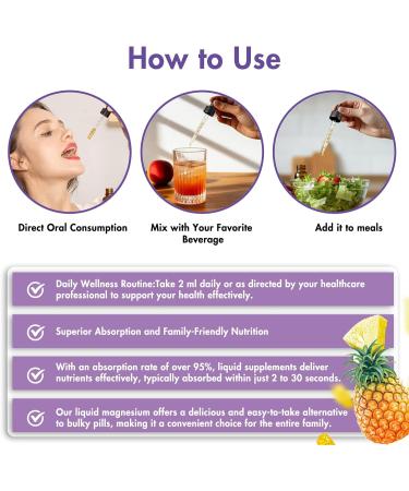 Magnesium Glycinate Liquid Drops Liquid Magnesium Drops 1800MG Bromelain Vitamin D3 C B6 Pineapple Flavor Support Nerves Sleep Relaxation Muscle Bone - Buy Online on GoSupps.com
