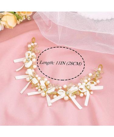 IYOU Princess Pearl Headpiece Gold Bowknot Headband Crystal Bridal Wedding Hair Accessories Holy Communion Hair Tiaras for Flower Girls - Buy Online on GoSupps.com