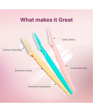 Eyebrow Razor with Precision Cover - 3 ct Dermaplane & Face Razors for Women's Eyebrow Shaping & Peach Fuzz Removal - Buy Online on GoSupps.com