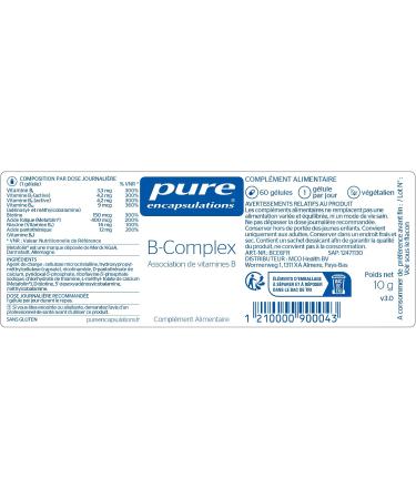 Pure Encapsulations - B-Complex - Combination of 8 Highly Assimilable B Vitamins - Contributes to Normal Energetic Metabolism - 60 Vegan Capsules - Buy Online on GoSupps.com