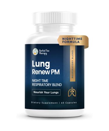 Herbal Tea Therapy Lung Renew PM Night-Time Respiratory Lung Health Mullein Leaf Blend (60 Caps): Peppermint Thyme & Mullein Lung Detox for Smokers & Restful Sleep - GMO-Free & Made in USA
