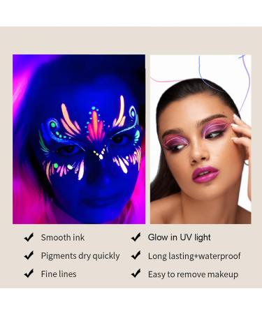 Colored Liquid Eye Liner Waterproof Fluorescent Eye Liner Face Glitter - UV Neon Pigmented Graphic Liners Face & Body Painting Liner Festival Makeup Kit for Women Girls - Buy Online on GoSupps.com
