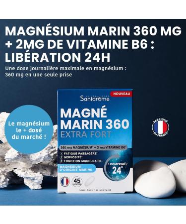 Santarome - Extra Strong Marine Magnesium - 360 mg per dose + 2 mg of Vitamin B6 - Fatigue & Nervousness - 45 Tablets - France - Buy Online on GoSupps.com