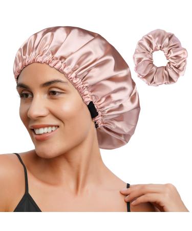 YANIBEST Satin Bonnet Silk Bonnet Hair Bonnet for Sleeping Satin Cap Extra Large Reversible for Women Curly Natural Hair Blush Pink Large Ab-blush Pink