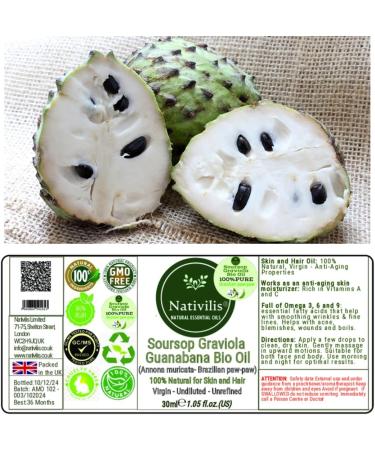 Nativilis Natural Amazonian Soursop Oil Graviola Guanabana Virgin Natural Skin & Hair (Annona Muricata- Brazilian Paw) - Undiluted - Unrefined - Benefits Copaiba - Buy Online on GoSupps.com