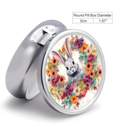 Travel Pill Box Organizer - 3 Compartment Round Case with Watercolor Rabbit & Flowers - Portable Medicine Holder for Handbag & Pocket - Buy Online on GoSupps.com
