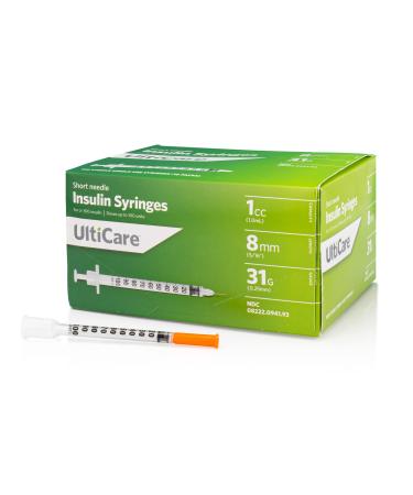 UltiCare U-100 Insulin Syringes, Comfortable and Accurate Dosing of Insulin, Compatible with Any U-100 Strength Insulin, Size: 1cc, 31G x 5/16, 100 ct Box