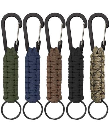 Senhai 5 pieces paracord keychain with carabiner braided lanyard ring hook clip for key knife flashlight outside camping hiking backpack fit men-5 colors