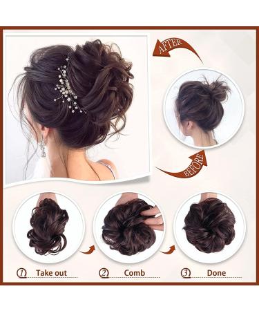 Claw Clip Messy Bun Hairpiece | Wavy Curly Chignon Ponytail Extension | Dark Auburn & Darkest Brown | Synthetic Scrunchie for Women - Buy Online on GoSupps.com