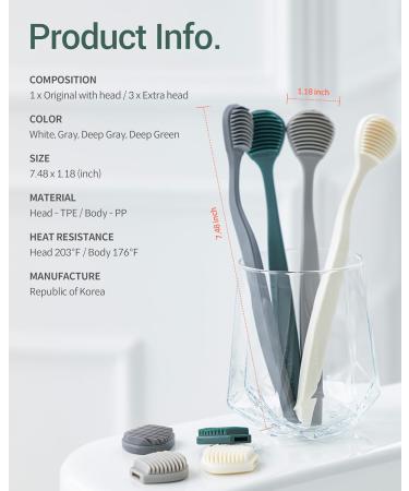 DEARCUS Korean Tongue Scraper - 3 Replaceable Heads BPA Free TPE Reduces Bad Breath Hygienic & Modern Design - Buy Internationally - Buy Online on GoSupps.com
