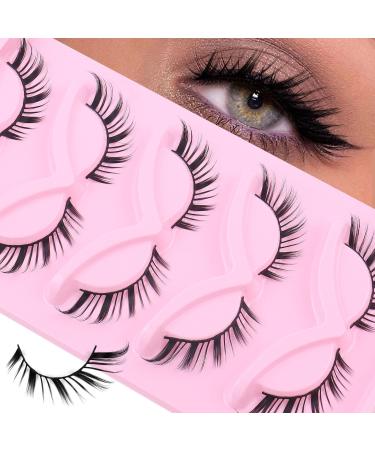 False Eyelashes Slender Charming Fluffy Foxy Eye Lashes Natural Eyelashes Cat Eye Lashes 10mm Small Lashes Easy to Apply Gorgeous Slender Faux Mink Lashes 5 Pairs 3D (5 Pairs-S37)