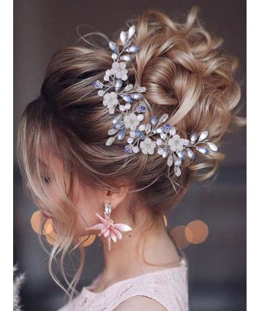 IYOU Crystal Wedding Hair Vine Flower Navy Blue Headband Rhinestone Bridal Hair Accessories for Women - Buy Online on GoSupps.com
