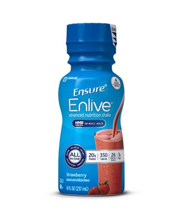 Ensure Enlive Advanced Nutrition Shake with 20 grams of High-Quality protein, Meal Replacement Shakes, Strawberry, 8 fl oz, 16 count