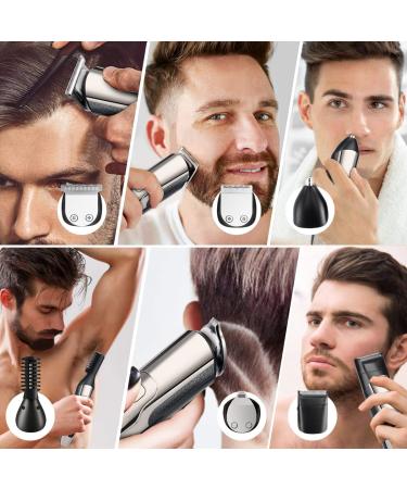 6-in-1 Beard Trimmer Kit for Men - Cordless Electric Hair Clipper with LED Display, Waterproof, USB Rechargeable - Silver - Buy Online on GoSupps.com