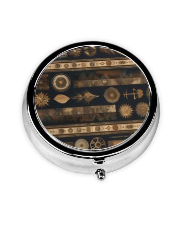 Bohemian Style Portable Metal Pill Box Round Mini 3-Compartment Plastic Insert hinged Fastening Design Suitable for Small Pills Must-Have for Travel Black