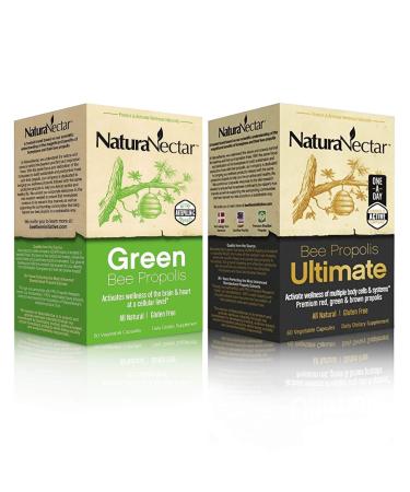 NaturaNectar Natural Bee Propolis Bundle - Green Bee Propolis and Bee Propolis Ultimate - for Immune Support Memory and Focus - 60 Capsules per Bottle