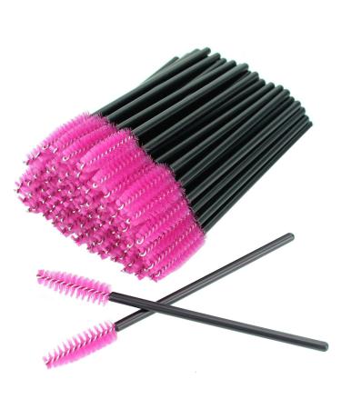50 PCS Disposable Eyelash Brushes Mascara Wands Eye Lash Eyebrow Applicator Cosmetic Makeup Brush Tool Kits (black-rose)