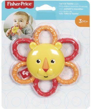 Fisher-Price Take & Teethe Lion Rattle Toy - Yellow Orange | 3M+ Baby Toy - Buy Online on GoSupps.com